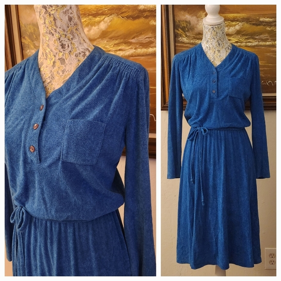 Vintage Blue Long-Sleeve Dress by Trolley Car - Picture 1 of 16